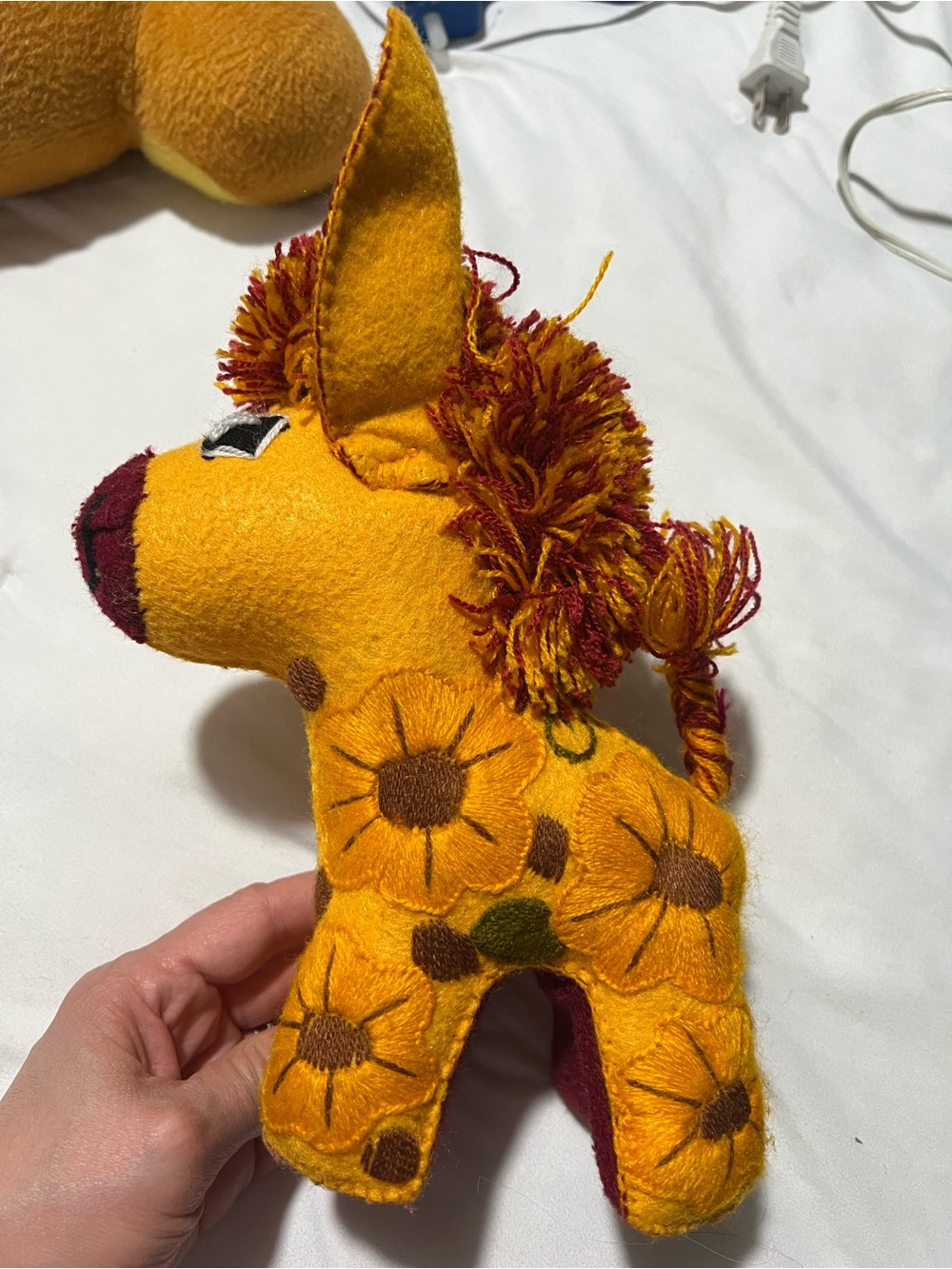 Handcrafted Yellow Felt Embroidered Floral Donkey made in Mexico
